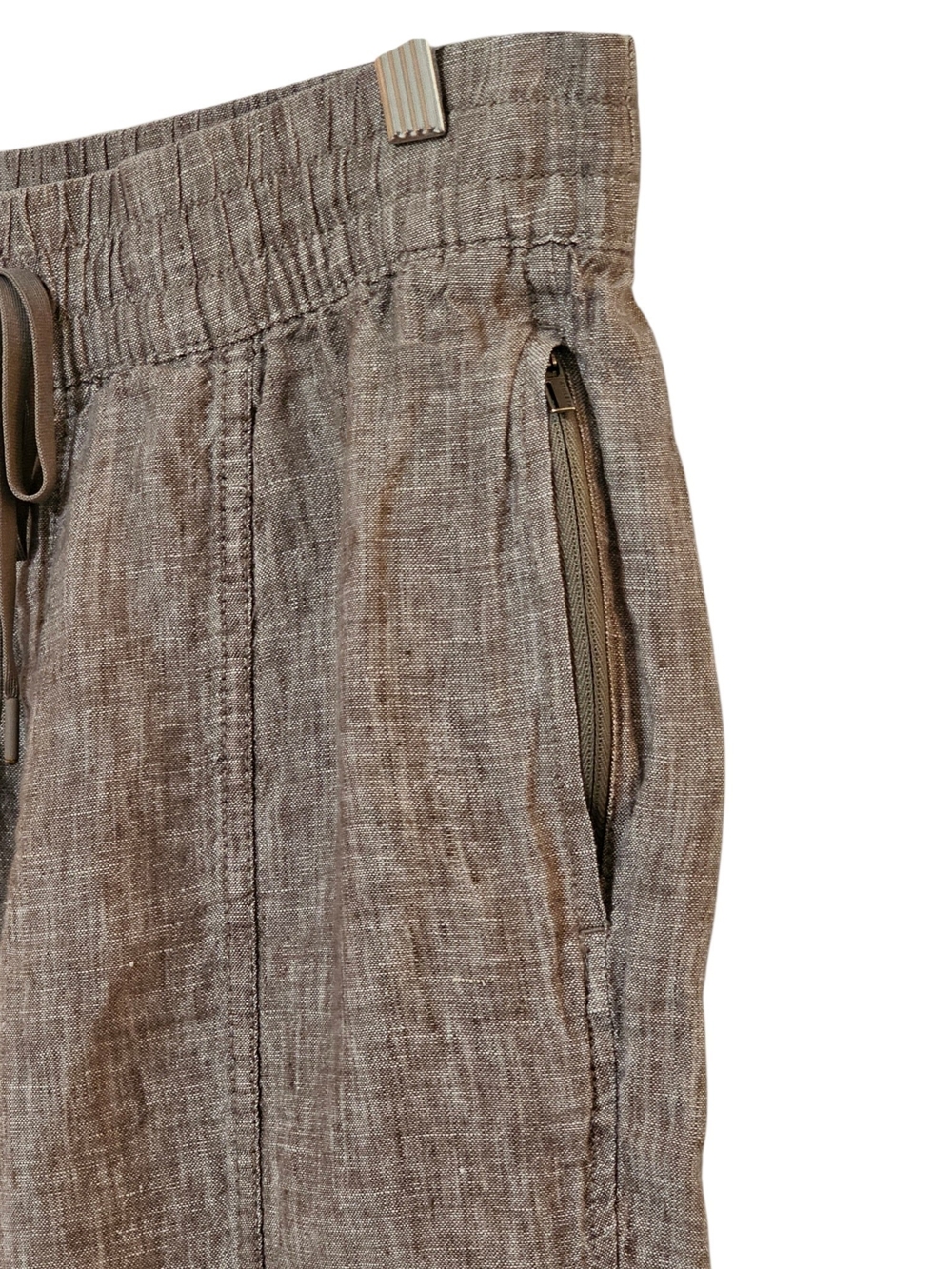 Athleta Retreat Linen Jogger Pants Women SP Sm Petite Taupe Zipper Pockets Zip - Picture 5 of 14